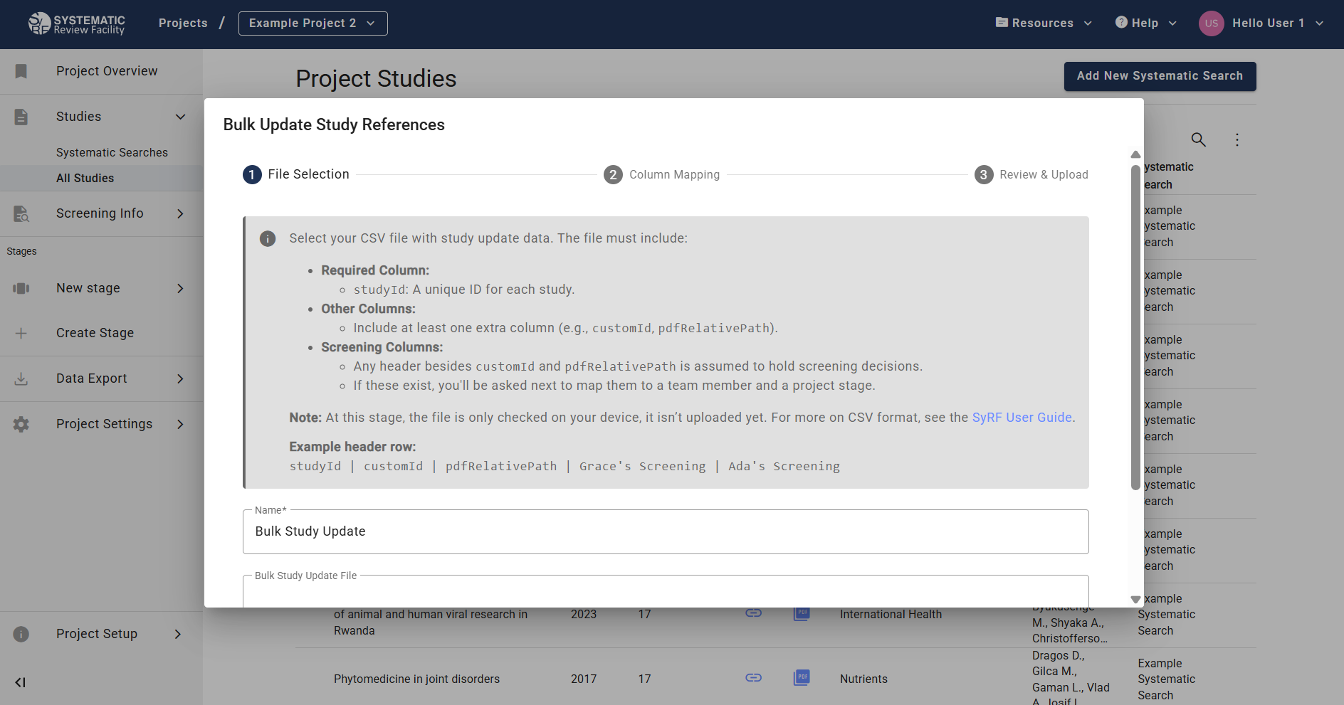 Screenshot showing location of Bulk Study Update option